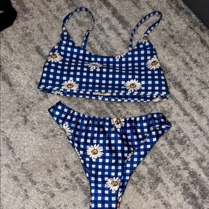 Nasty Gal Blue Gingham Daisy Bikini